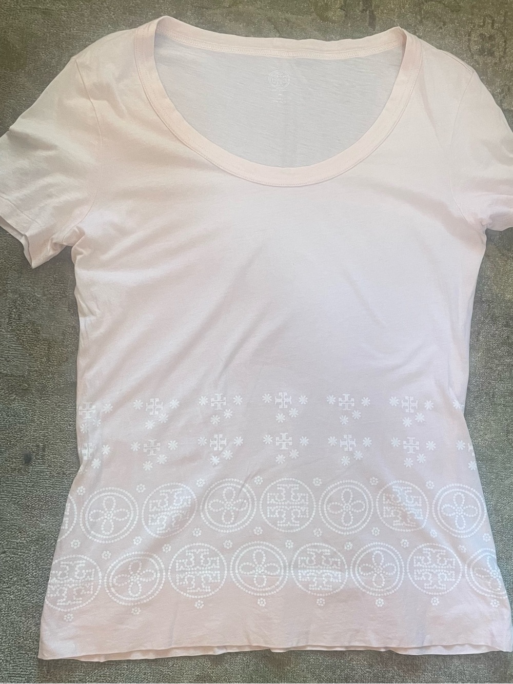 Tory Burch Light Pink Scoop Neck Tee with White Logo Border